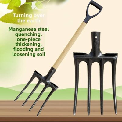 Four-Toothed Steel Fork with Wooden Handle